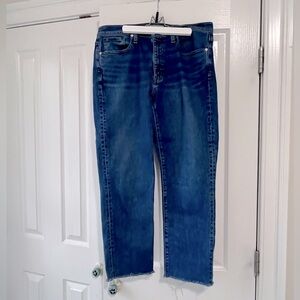 Madewell Dark Wash Straight Leg THE GIRLJEAN with Raw Hems